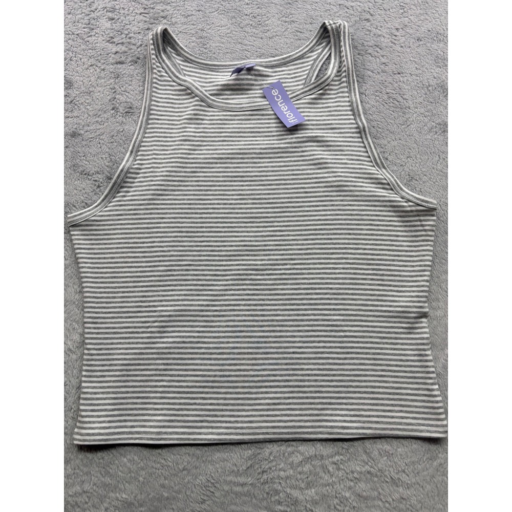 Florence by Mills Womens XXL Striped Tank Top‎ Grey White Racerback Sleeveless